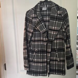 Women's Black, White, and PinkPlaid Trench Coat